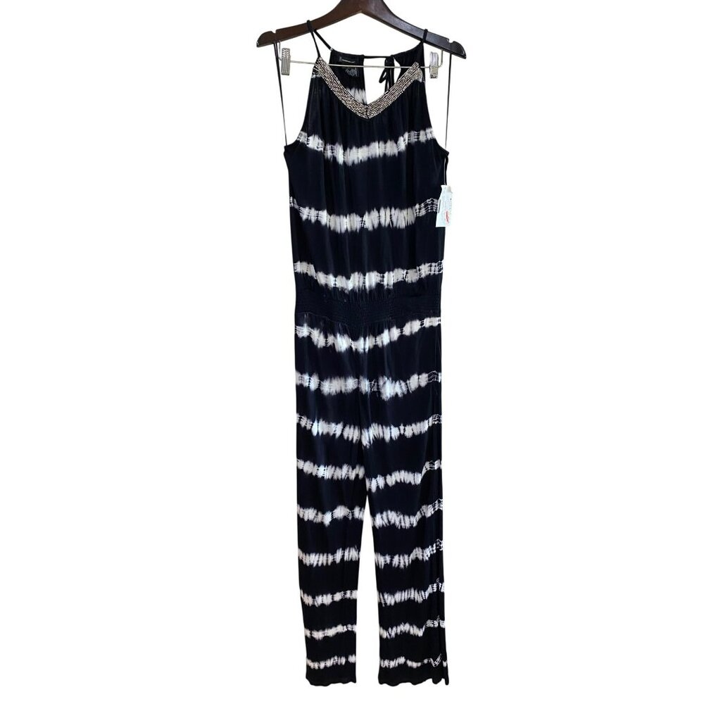 INC International Concepts Women's Black White Tie Die Jumpsuit Womens Size Lar